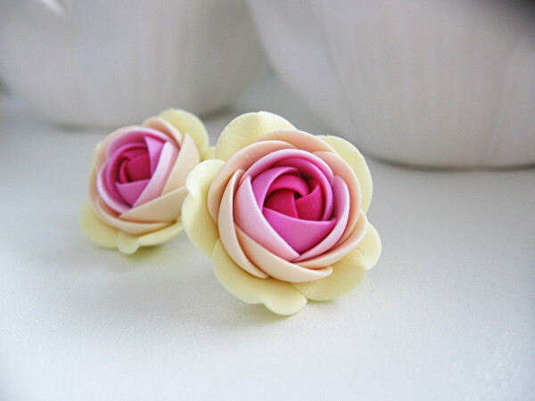 Orecchini pendenti fiori rosa-vaniglia Summer Flower