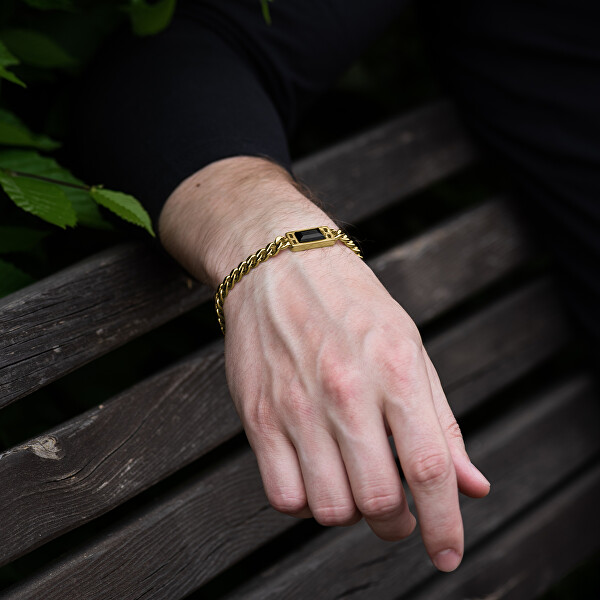 Stilvolles vergoldetes Armband mit schwarzem Kristall VESB0627G-A-PET