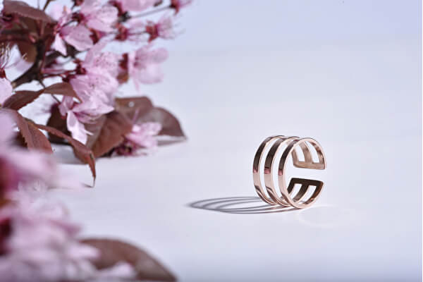 Stílusos rózsaszín aranyozott hármas acél gyűrű