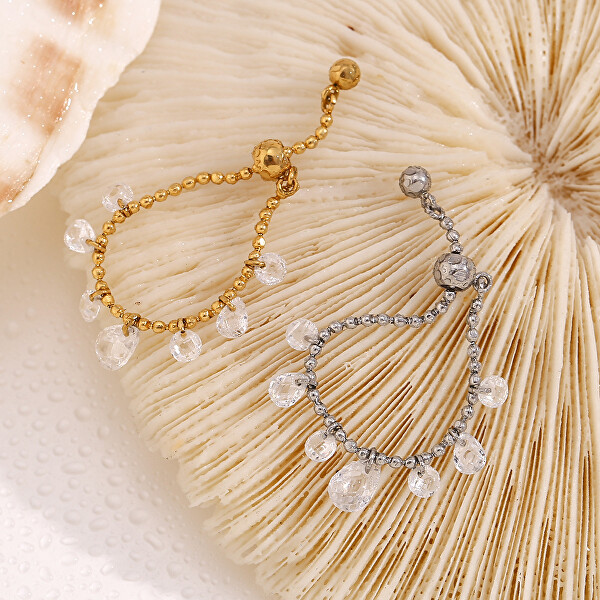 Třpytivý řetízkový prsten z pozlacené oceli