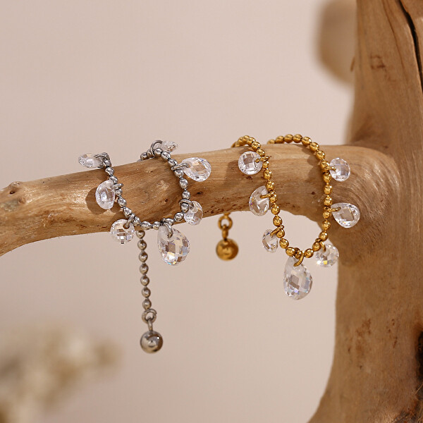 Třpytivý řetízkový prsten z pozlacené oceli