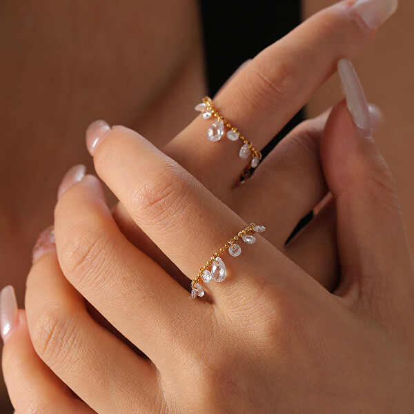 Třpytivý řetízkový prsten z pozlacené oceli