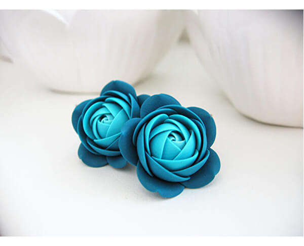 Türkis-blaue hängende Ohrringe in Form von Blumen Deep