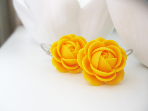 Gelb-orange hängende Ohrringe Blumen Sun