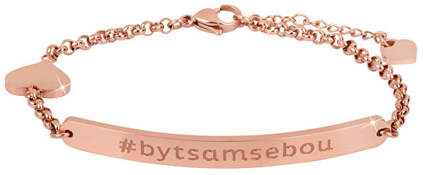 Růžově pozlacený ocelový náramek #bytsamsebou (kratší)