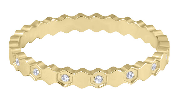 Dizajnový pozlátený prsteň z ocele s čírymi zirkónmi Gold