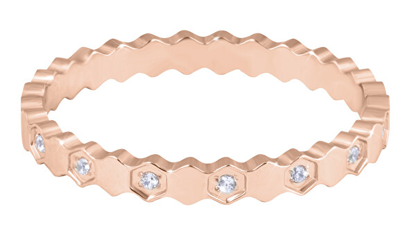 Dizajnový pozlátený prsteň z ocele s čírymi zirkónmi Rose zlaté