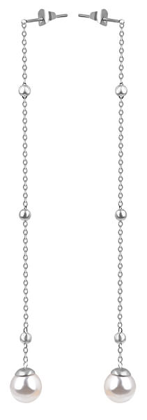 Orecchini lunghi in acciaio con perla VEDE0141S-PE