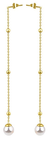 Cercei lungi placați cu aur cu perlă VEDE0141G-PE