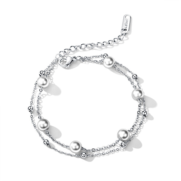 Bracciale doppio in acciaio con perle