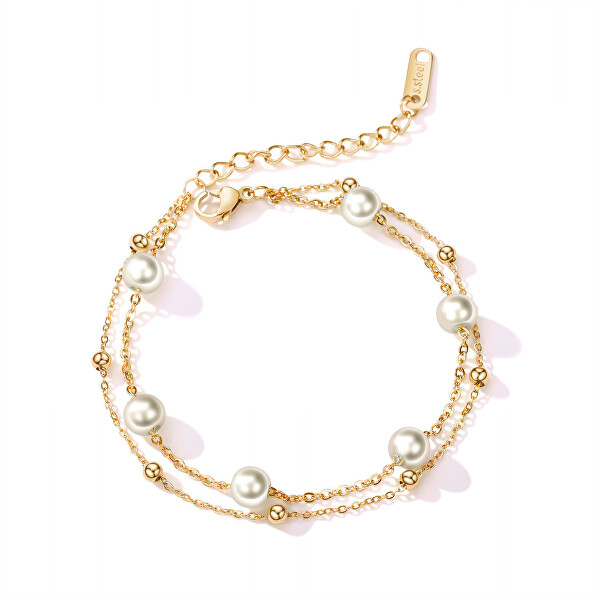 Bracciale doppio placcato oro con perle