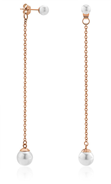 Elegantné bronzové dlhé náušnice s perlami