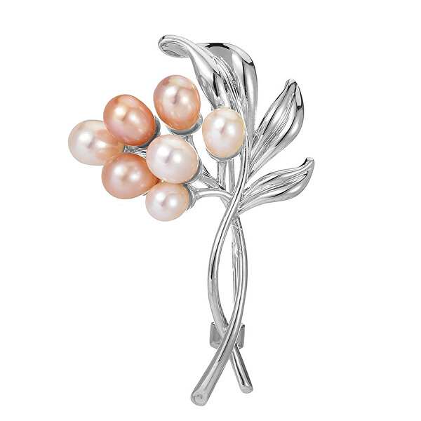 Elegantní brož s umělými perlami Větvička Silver