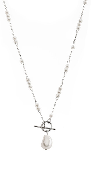 Elegantný oceľový náhrdelník s barokovou perlou VABQJN061S