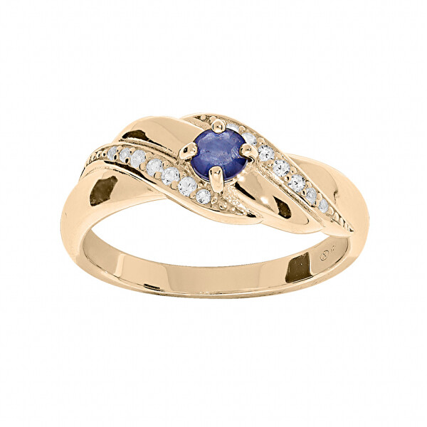 Elegante anello placcato oro con zirconi blu PO/SR08997B