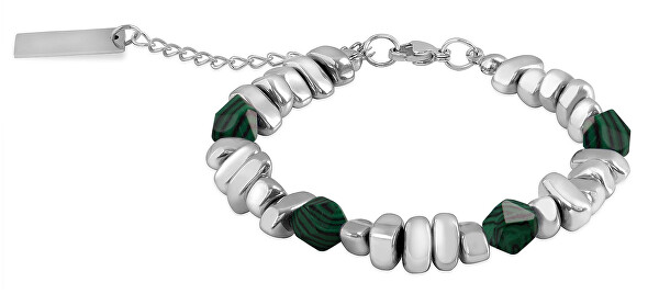 Bracciale di perline in acciaio con malachite