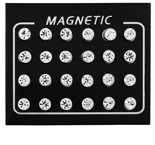 Moderná sada magnetických náušníc s čírymi kryštálmi (kôstky, mini brošňa)