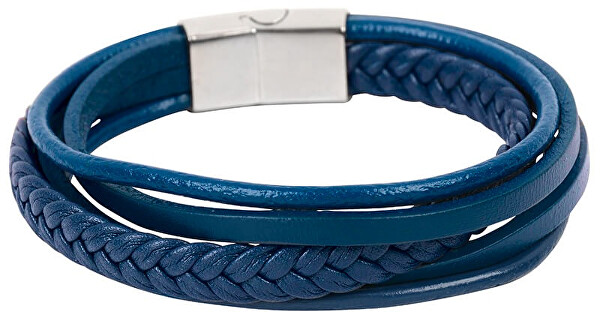 Modrý náramek z kožených pásků Leather