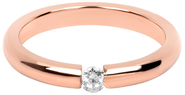 Bájos rózsaszín aranyozott acél gyűrű kristállyal