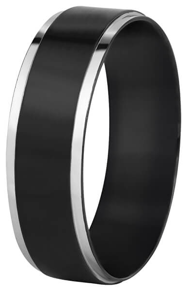 Ocelový černý prsten se stříbrným okrajem