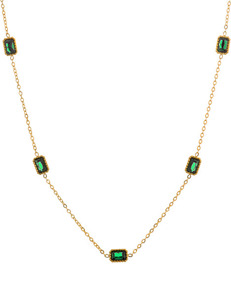 Očarujúce pozlátený náhrdelník so zelenými kryštálmi