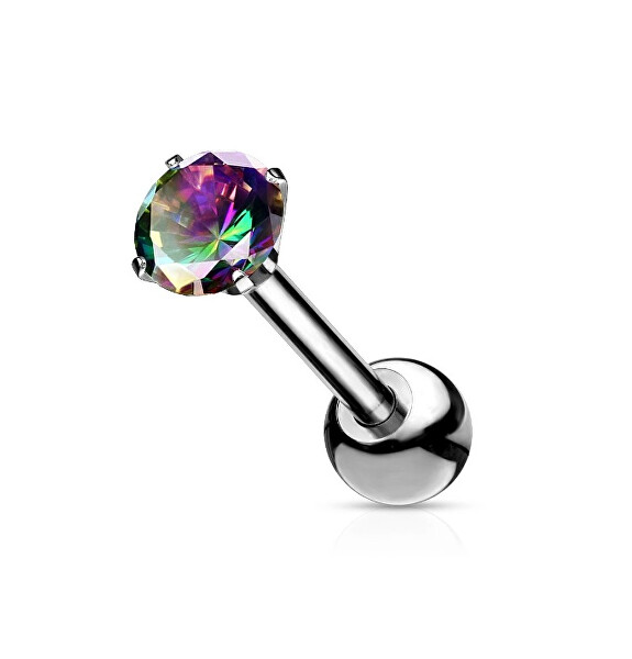 Cercel piercing, decorat cu un cristal iridescent