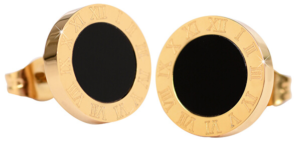 Orecchini in acciaio placcato oro con parte centrale nera KE-015