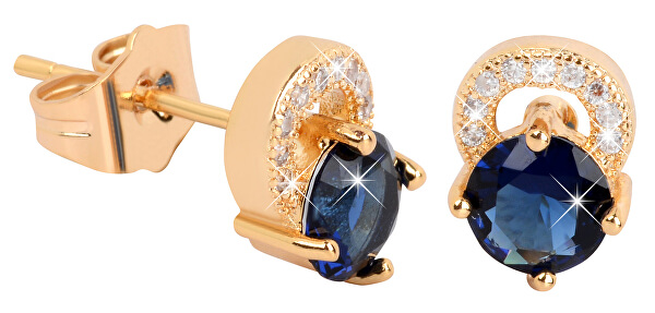 Vergoldete glitzernde Ohrringe mit blauen Kristallen