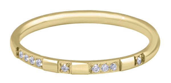 Pozlátený minimalistický prsteň z ocele so zirkónmi Gold