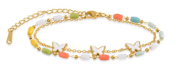 Bracciale placcato oro con perline colorate e farfalline