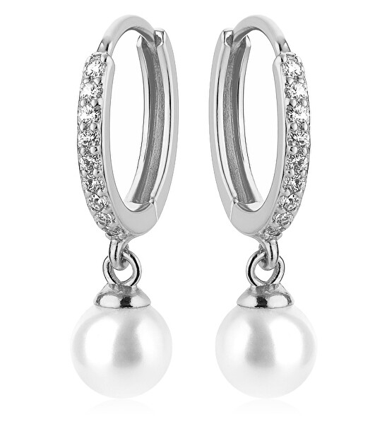 Půvabné kruhové náušnice s krystaly a perlou VREPE003SI