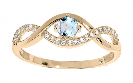 Půvabný pozlacený prsten s modrým topazem PO/SR00716TP