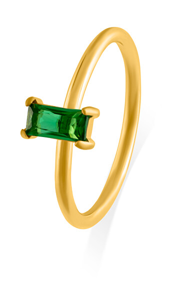 Půvabný pozlacený prsten se zeleným zirkonem