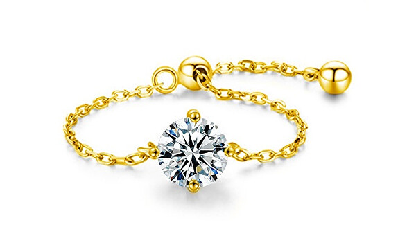 Řetízkový pozlacený prsten s krystalem