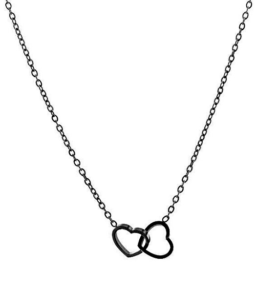 Romantický čierny náhrdelník so srdiečkami