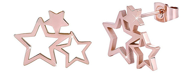 Růžově pozlacené ocelové náušnice se třemi hvězdičkami