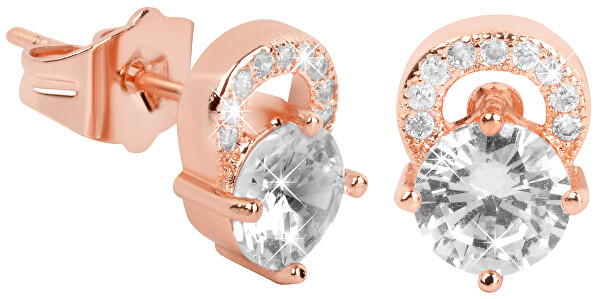 Rózsaszín aranyozott csillogó fülbevaló színtiszta kristályokkal