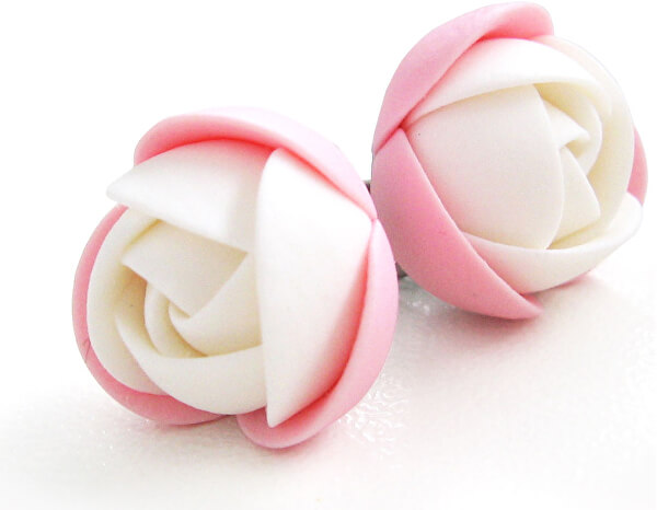 Ružovo-biele náušnice puzetky kytičky