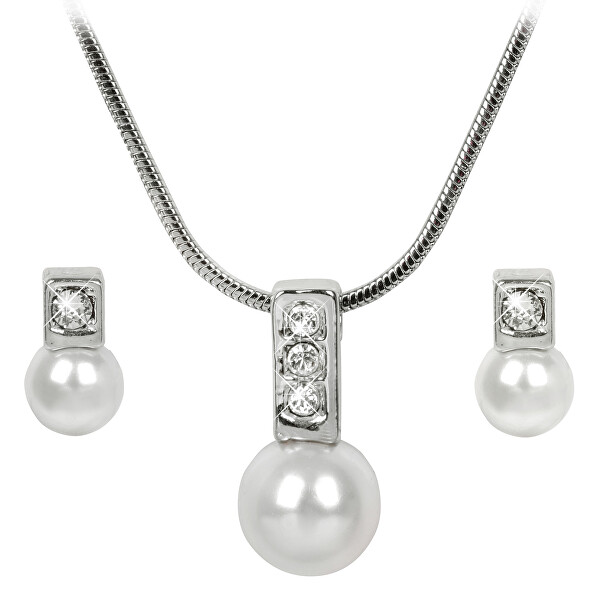 Elegantes Set aus Halskette und Ohrringen Pearl Caorle White