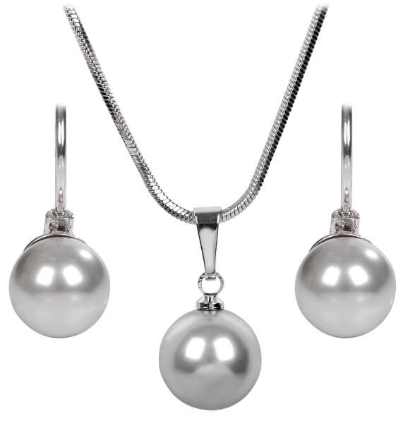Sada náhrdelníku a náušnic Pearl Light Grey SET-041