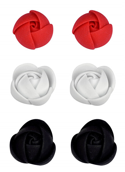 Satz Ohrringe weiß-rot-schwarze Blumen