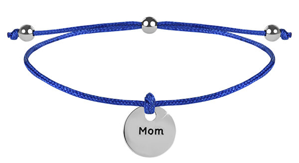 Braccialetto blu in cordoncino con ciondolo d’acciaio Mom