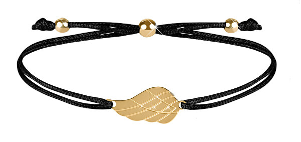 Schnur-Armband mit Engelsflügel Schwarz/Gold