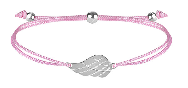 Bracciale in cordoncino con ala d'angelo rosa/acciaio