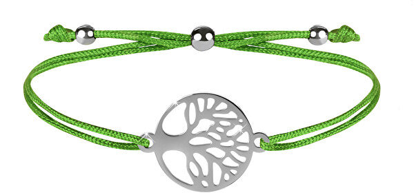 Braccialetto verde in cordoncino con albero della vita in acciaio
