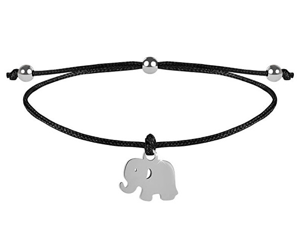 Schnur-Armband Elefant Schwarz/Stahl