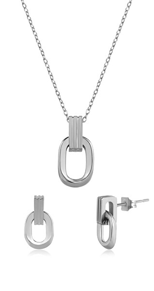 Elegante set di gioielli minimalisti in acciaio (orecchini, catena, pendente)