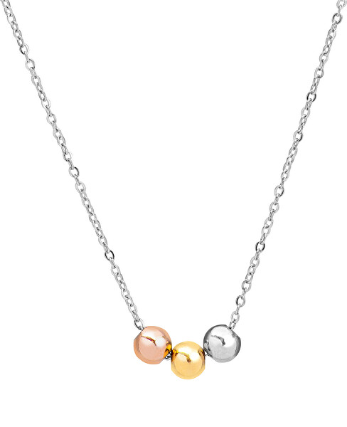 Stilvolle Halskette aus Stahl mit dreifarbigen Perlen VESN0667S