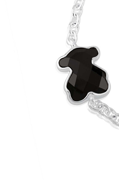 Jemný stříbrný náramek s černým onyxovým medvídkem 1000149400
