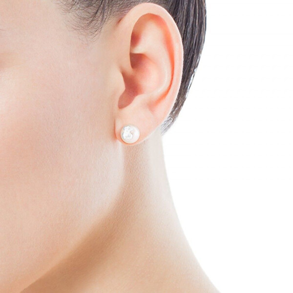 Piccoli orecchini di perle vere con orsetto 911143500